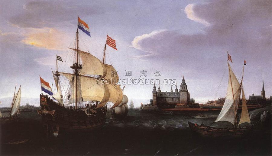 Arrival of a Dutch Three-master at Schloss Kronberg - 亨德里克·科内利斯·维姆